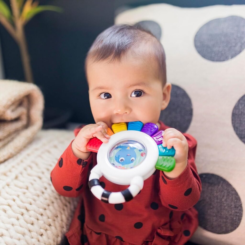 Baby Einstein Outstanding Opus The Octopus Sensory Rattle  Teether Multi-Use Toy, BPA Free  Chillable, 3 Months  up, Multicolored