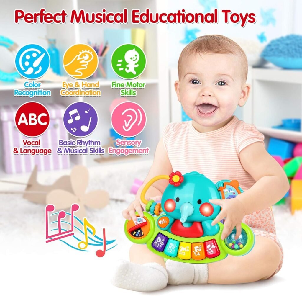 Baby Piano Toy 6 to 12 Months Elephant Light Up Music Baby Toys for 6 9 12 18 Months Early Learning Educational Piano Keyboard Infant Toys Baby Girl Piano Toy Gift Toy for 1 Year Old Boys Girls