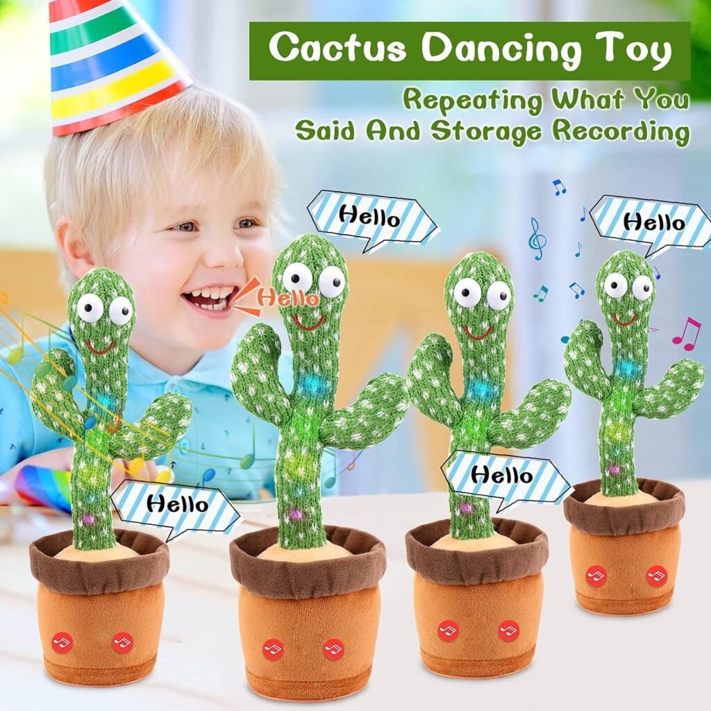Emoin Dancing Cactus Baby Toys 6 to 12 Months, Talking Repeats What You Say Boy Toys, Mimicking Toy with LED English Sing 15 Second Voice Recorder Musical