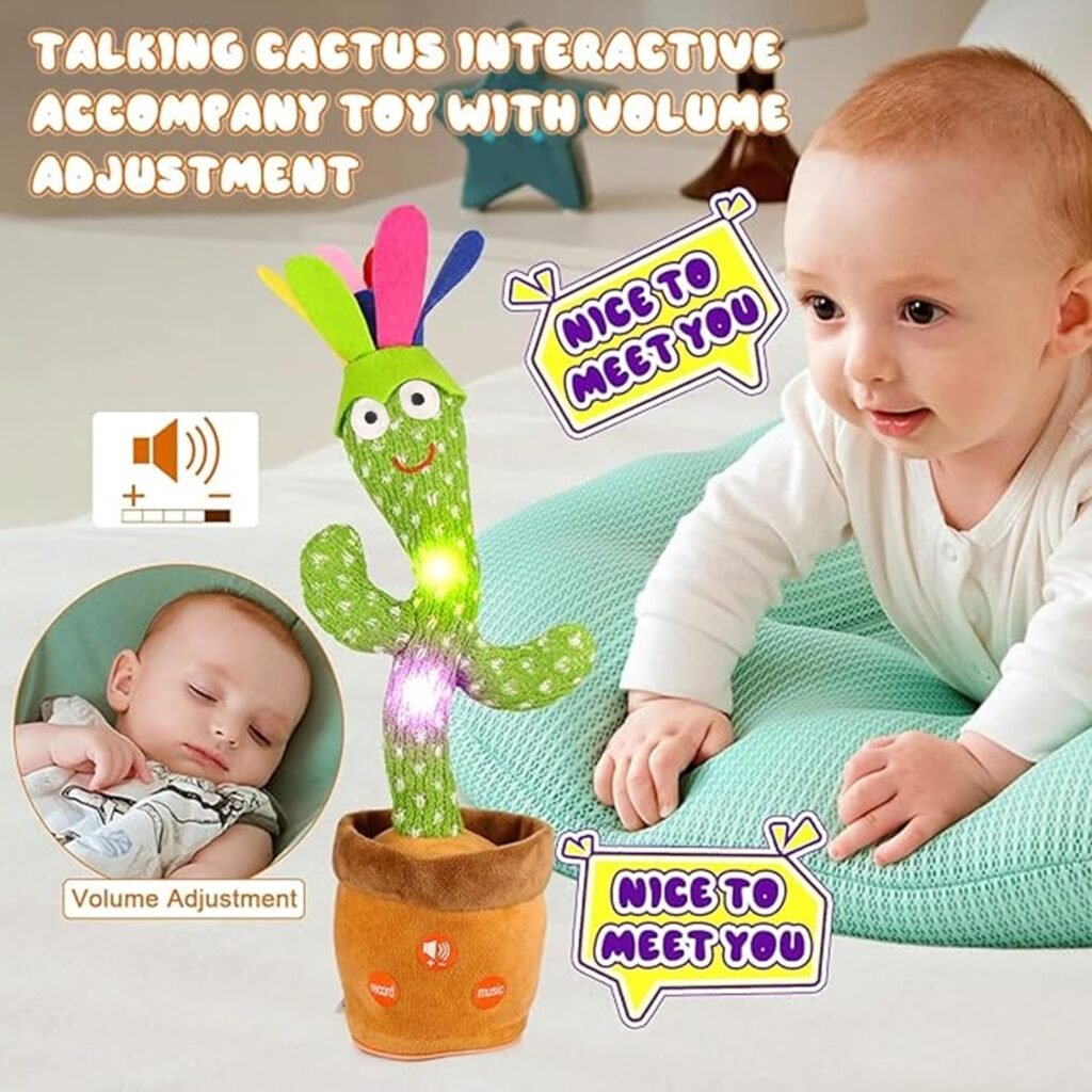 Emoin Dancing Cactus Baby Toys 6 to 12 Months, Talking Repeats What You Say Boy Toys, Mimicking Toy with LED English Sing 15 Second Voice Recorder Musical