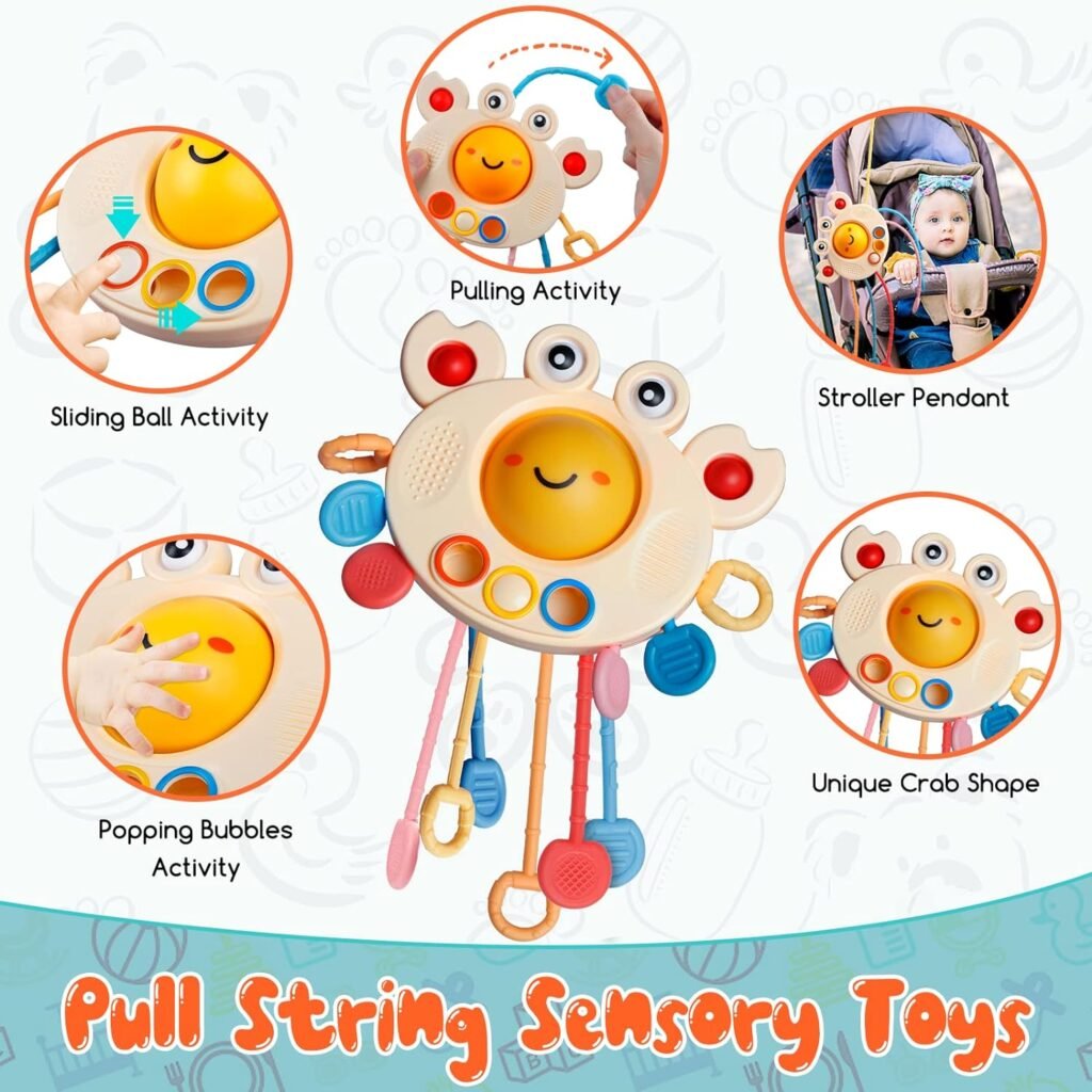 Montessori Baby Toys for Ages 6-18 Months - Pull String Teether, Stacking Blocks, Sensory Shapes  Storage Bin, Infant Bath Time Fun, 4 in 1 Toddlers Toy Gifts for 1 2 3 Year Old Boys Girls