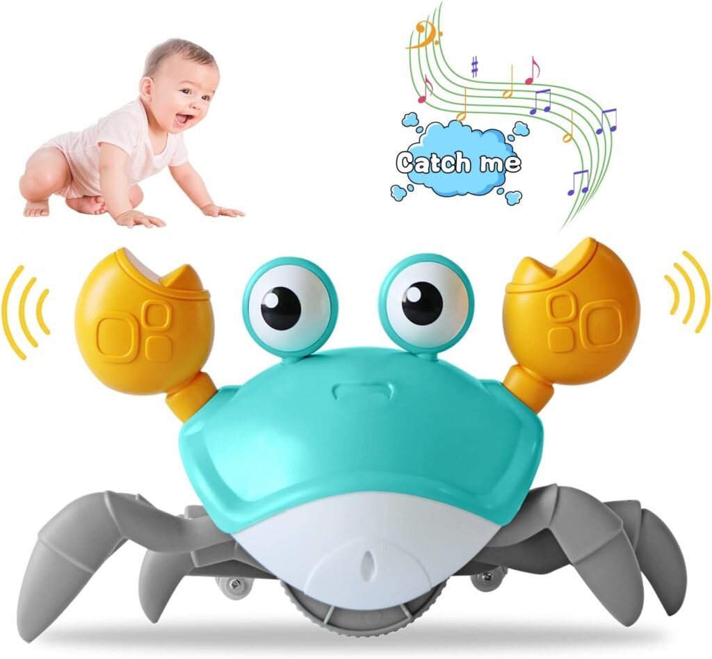 ReeRaa Crawling Toy Crab Baby Toy Infant Tummy time Toys 3 4 5 6 Babies boy Girl Sensory Toys Montessori Toys 3-6 6-12 Learning to Crawl 9-12 12-18 Walking Toddler Gifts (Green)