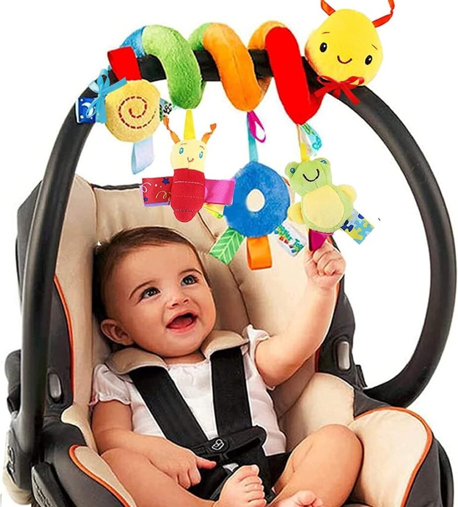 Baby Crib Hanging Rattles Toys - Infant Baby Worm Crib Bed Around Rattle Bell Cartoon Insect Spiral Hanging Toy with Ringing Bell for Infants Bed Stroller Car Seat Bar for Babies Boys and Girls