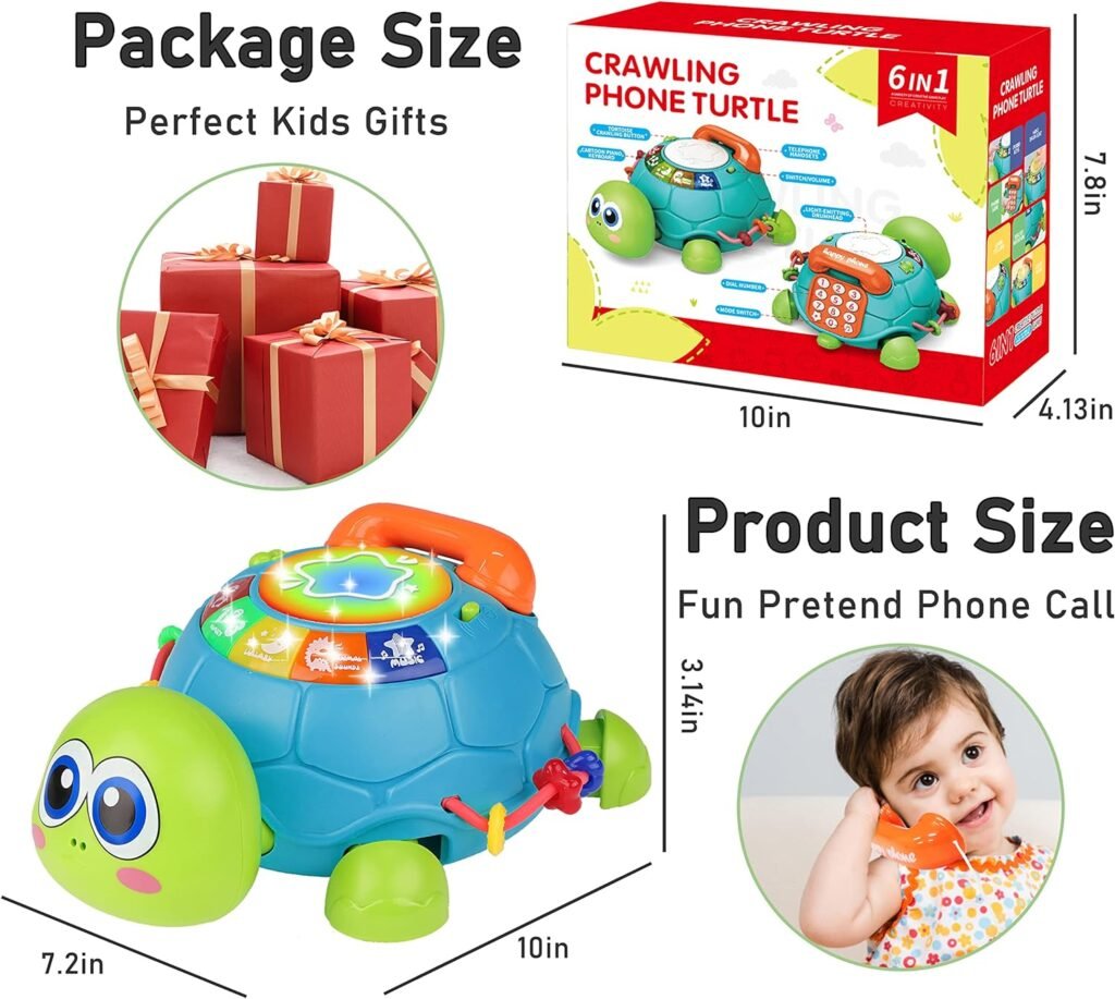 Baby Toys 6 to 12 Months, Tummy Time Toys Musical Turtle Crawling Toys with Light, Sound, Play Phone, Infant Toys 0-3 3-6 6-12 12-18 Months Birthday Toys for 1 Year Old Boy Girl Toddler Toys Age 1-2