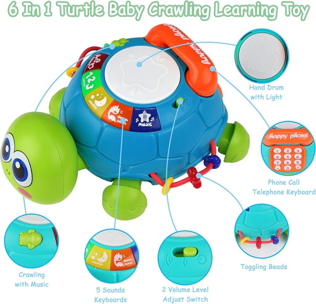 Baby Toys 6 to 12 Months, Tummy Time Toys Musical Turtle Crawling Toys with Light, Sound, Play Phone, Infant Toys 0-3 3-6 6-12 12-18 Months Birthday Toys for 1 Year Old Boy Girl Toddler Toys Age 1-2