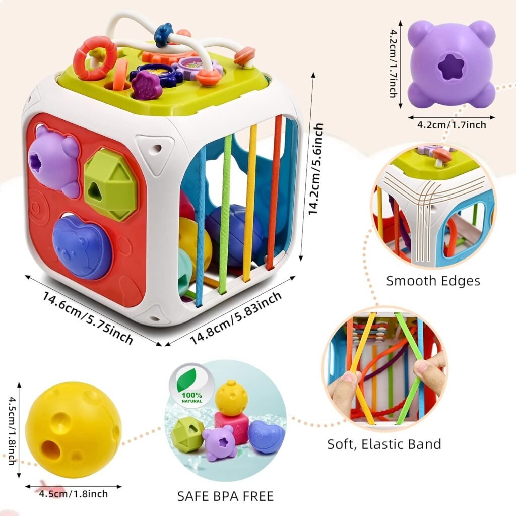 AiTuiTui Baby Toys 12 18 Months, Sensory Montessori Toys for 1 2 Year Old Boy Girl Gifts, 7 in 1 Multifunction Educational Toys with Shape Sorter Stacking Blocks for Toddlers Birthday Gifts