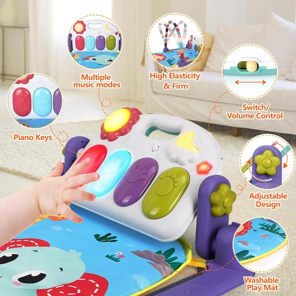 Baby Gym Play Mats Baby Toys Tummy Time Mat Toys Musical Activity Center for Newborn Infant Toys Piano Baby Play Mat Music  Light Newborn Infant Gifts for Baby Toys 0-3 6 9 12 Months, Dinosaur Style