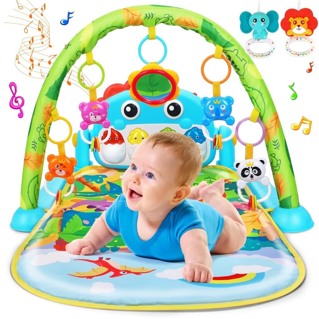 Baby Gym Play Mats Baby Toys Tummy Time Mat Toys Musical Activity Center for Newborn Infant Toys Piano Baby Play Mat Music  Light Newborn Infant Gifts for Baby Toys 0-3 6 9 12 Months, Dinosaur Style