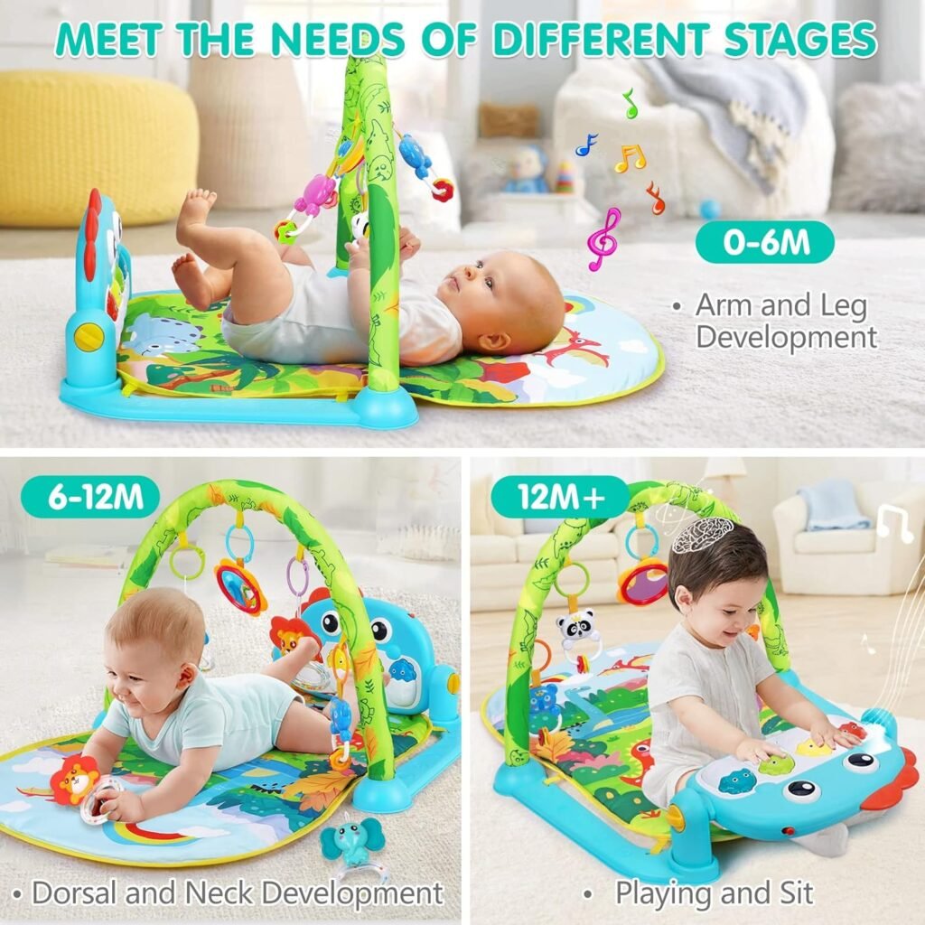 Baby Gym Play Mats Baby Toys Tummy Time Mat Toys Musical Activity Center for Newborn Infant Toys Piano Baby Play Mat Music  Light Newborn Infant Gifts for Baby Toys 0-3 6 9 12 Months, Dinosaur Style