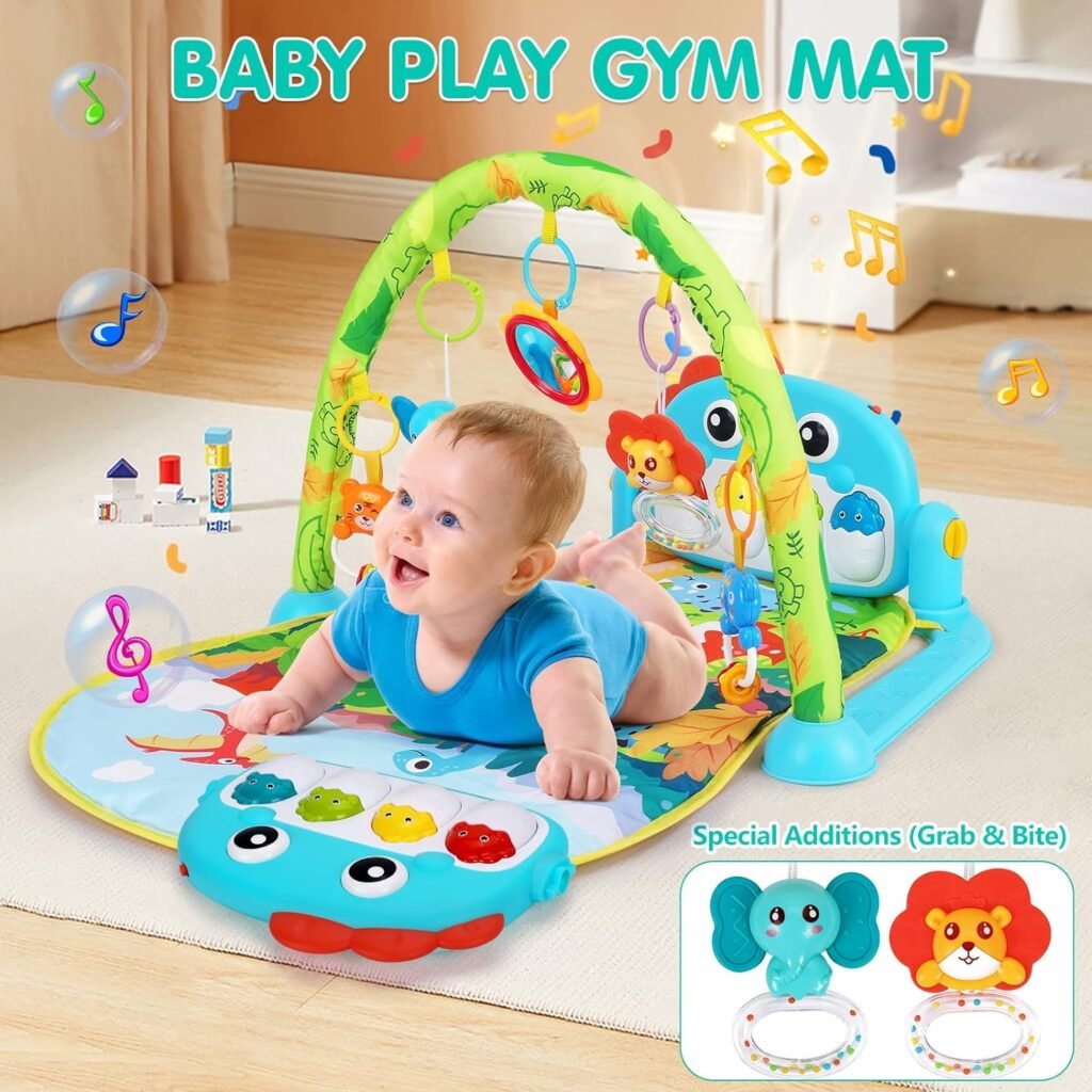 Baby Gym Play Mats Baby Toys Tummy Time Mat Toys Musical Activity Center for Newborn Infant Toys Piano Baby Play Mat Music  Light Newborn Infant Gifts for Baby Toys 0-3 6 9 12 Months, Dinosaur Style