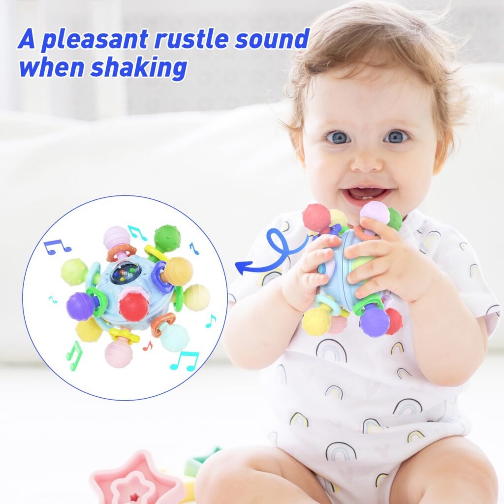 Baby Teething Toys for 0 3 6 9 12 Month Boys Girls, Newborn Infant Toys Rattle Baby Teether Chew Sensory Montessori Toys, Baby Shower Gifts for 1 One Year Old