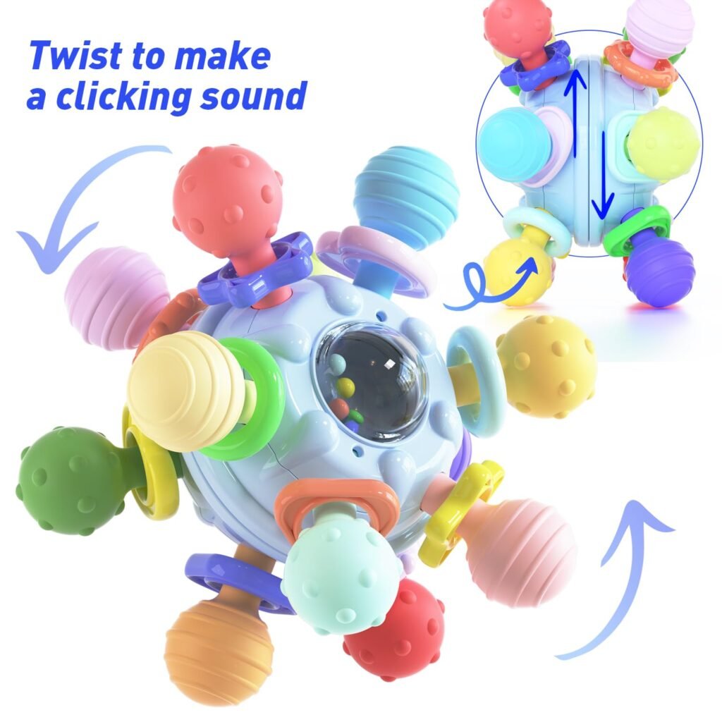 Baby Teething Toys for 0 3 6 9 12 Month Boys Girls, Newborn Infant Toys Rattle Baby Teether Chew Sensory Montessori Toys, Baby Shower Gifts for 1 One Year Old