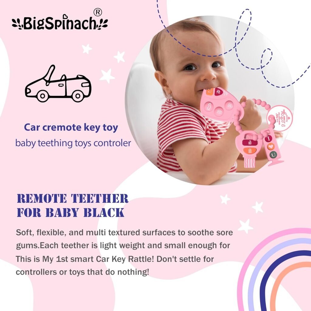 BIGSPINACH Baby Teething Keys Toys 6 to 12 Months,Gothic Car Teether Combo Set,Car Key Remote Toy Controller for Toddler(Gothic) (Gothic, Black)