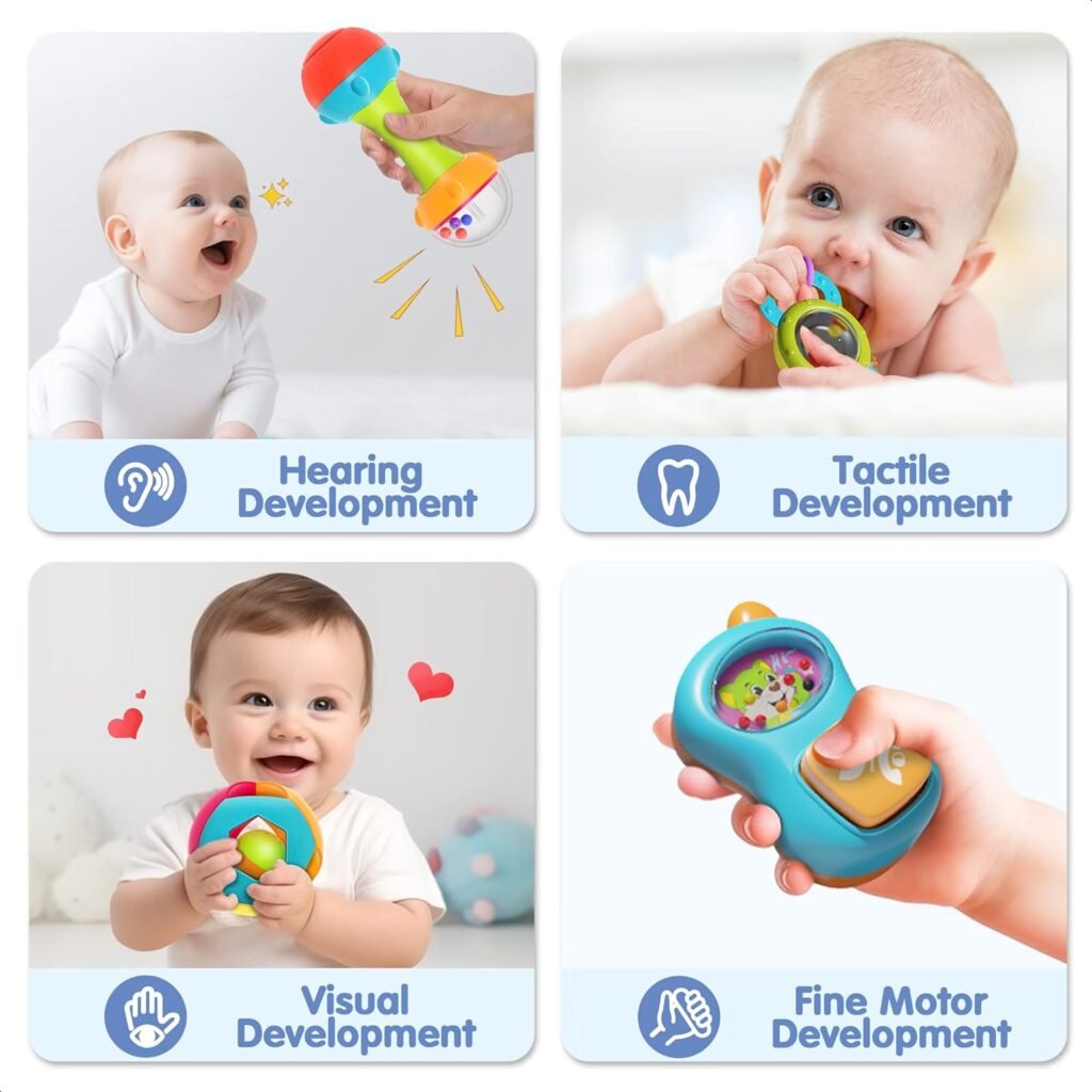 iPlay, iLearn 10pcs Baby Rattles Toys Set, Infant Grab N Shake Rattle, Sensory Teether, Development Learning Music Toy, Newborn First Birthday Gifts for 0 1 2 3 4 5 6 7 8 9 10 12 Month Babies Boy Girl