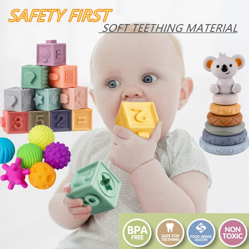 Montessori Toys for Babies Baby Toys 6 to 12 Months/ 4 in 1 Soft Baby Toys Bundle/Infant Newborn Toddlers Sensory Toys/Teething Toys for Babies, Learning Toys Baby Gifts