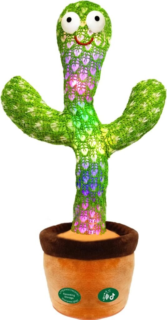 Pbooo Dancing Cactus Mimicking Toy,Talking Repeat Singing Sunny Cactus Toy 120 Pcs Songs for Baby 15S Record Your Sound Sing+Dancing+Recording+LED