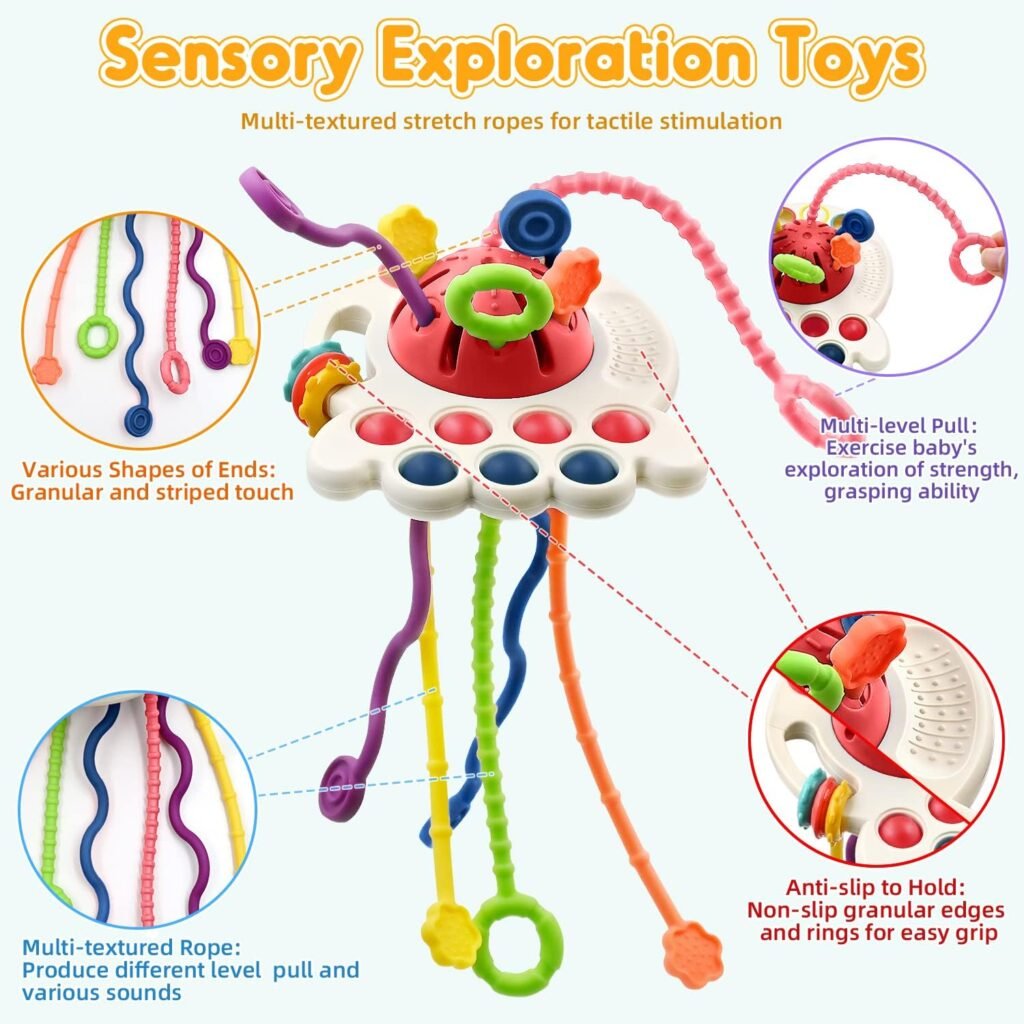 AiTuiTui Sensory Montessori Baby Toys 6 to 12 Months, Toddler Travel Toys for 1 2 Year Old Boy Girl Birthday Gifts, Soft Pull String Fidget Educational Learning Bath Toys for 9 10 18 Months Infant