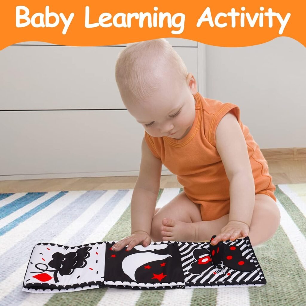 Black and White High Contrast Baby Toys 0-6 6-12 Months Soft Book for Newborn Brain Development Tummy Time Toys Infant Sensory Crinkle Toys 0-3 3-6 Month Montessori Learning Activities for Babies