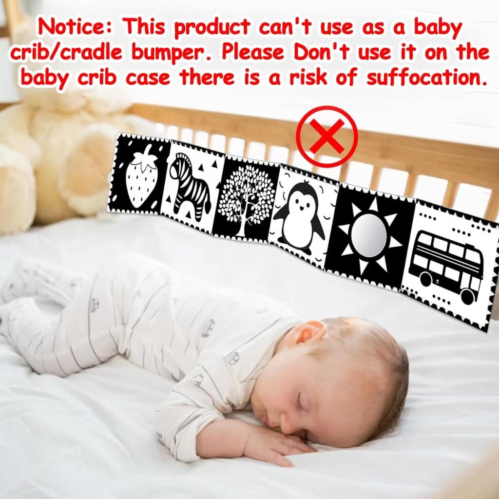 Black and White High Contrast Baby Toys 0-6 6-12 Months Soft Book for Newborn Brain Development Tummy Time Toys Infant Sensory Crinkle Toys 0-3 3-6 Month Montessori Learning Activities for Babies