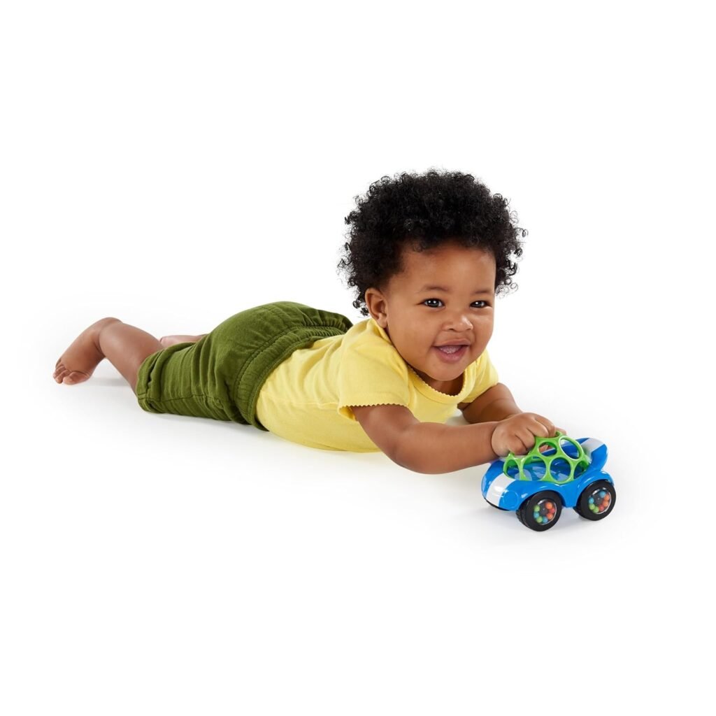 Bright Starts Oball Easy Grasp Rattle  Roll Toy Sports Car BPA-Free Infant Crawling Toy, 1 Pack, Age 3 Months and up, Blue/Green
