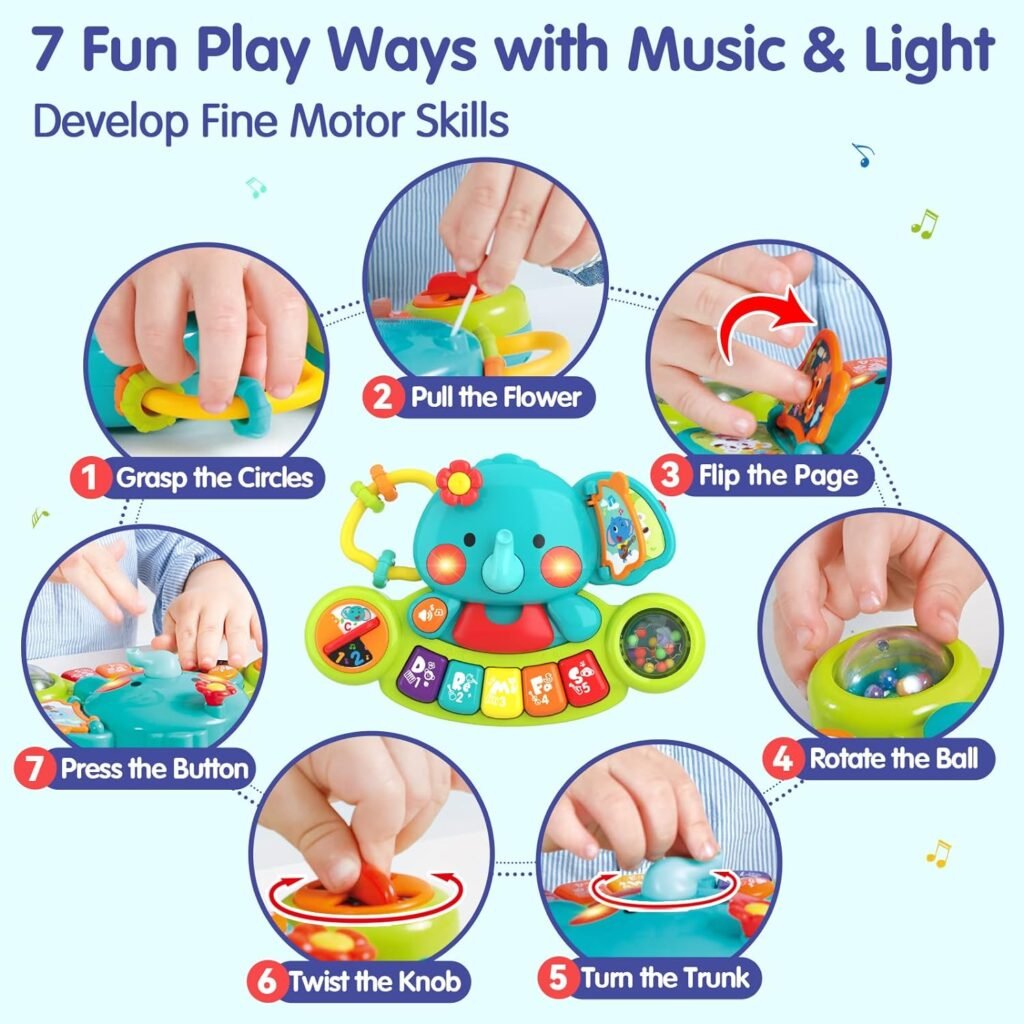 HOLA Baby Toys 6 to 12 Months Old Baby Piano Toys Infant Toys Elephant Light Up Music 9 Month Old Baby Toys 12-18 Months, Learning Birthday Gifts Toys for 1 Year Old Girl Boy