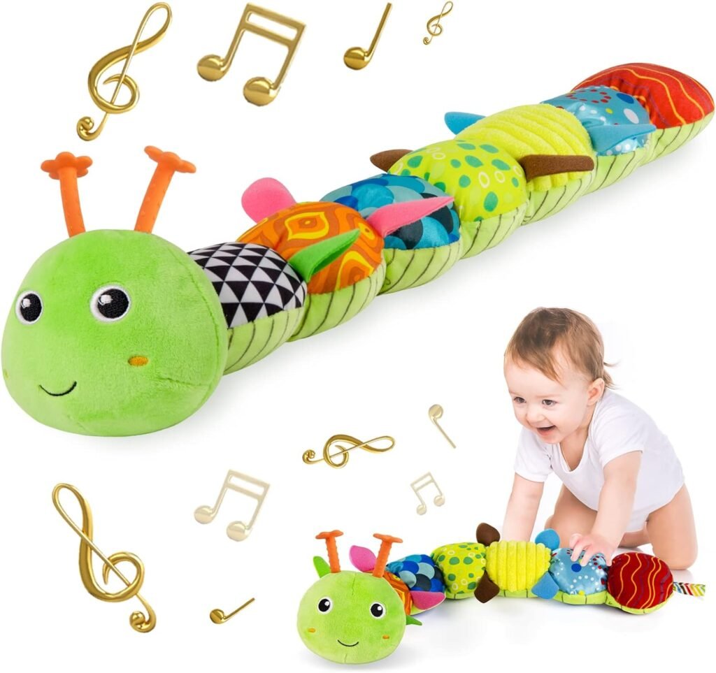 Infant Baby Musical Stuffed Animal Activity Soft Toys with Multi-Sensory Crinkle, Rattle and Textures, for Tummy Time Newborn 0-3-6-12 Months Boys, Girls, Caterpillar