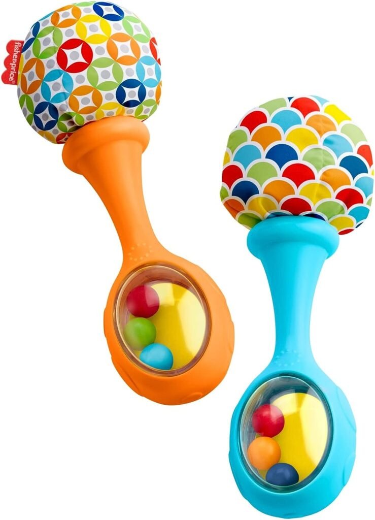 Fisher-Price Newborn Toys Rattle n Rock Maracas, Set of 2 Soft Musical Instruments for Babies 3+ Months, Blue Orang
