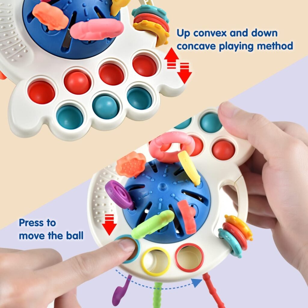 Tuko Baby Toys 6-12-18 Months Baby Sensory Toys Silicone Pull String Toys Montessori Toys for Toddlers